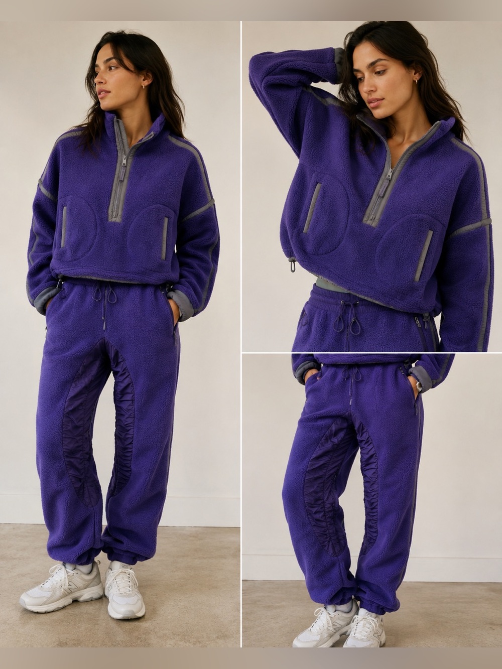 NWT Free people Mountain high half zip fleece jacket and pants dark amethyst XS